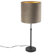 Lampada da tavolo nera con paralume in velluto color tortora con oro 25 cm - Parte