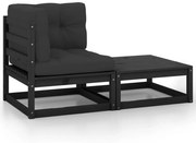 Set divani da giardino 2 pz con cuscini massello di pino nero