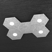 Plafoniera Moderna 5 Moduli Hexagon Metallo Foglia Argento 4 Luci Led 12X4W