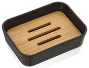 Portasaponetta in finitura nera opaca con inserti in bambù