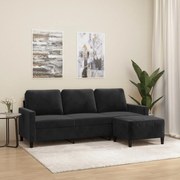 Divano A 3 Posti Con Poggiapiedi Nero 180 Cm İn Velluto /