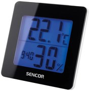 Sencor - Stazione meteo con display LCD e sveglia 1xAA nera