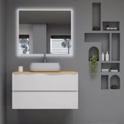 Mobile Bagno Sospeso Due Cassetti Specchio Con Illuminazione Led Esseci Arredo Bagno "Vulcano Piano"