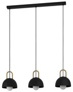 Lampadario Industrial Calmanera 3 Luci Acciaio Nero E Ottone