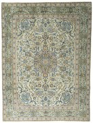 Kashan Tappeto 390x300 Verde (Iran) Annodato A Mano