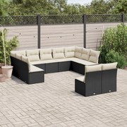 Set divani da giardino 11 pz con cuscini in polyrattan nero