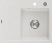 Mexen Ben lavello in granito 1-vasca con sgocciolatoio, destro 600 x 500 mm, bianco, sifone cromato - 6523605000-20