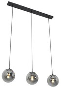 Lampadario Art Déco nero e vetro fumé 3 luci - Pallon