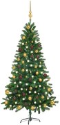 Albero di Natale Preilluminato con Palline Verde, Albero di Natale Preilluminato con Palline Verde 150 cm V