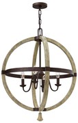 Lampadario Industrial Nordico Middlefield Acciaio Ferro Ruggine Legno 4 Luci E14