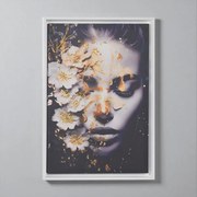 Quadro su tela con cornice moderno 67x97 cm ritratto di donna con fiori