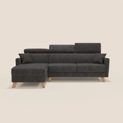 Francy divano letto angolare sfoderabile - penisola contenitore e poggiatesta reclinabili in tessuto smacchiabile T17 antracite