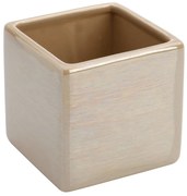 Portaspazzolino In Ceramica Lucida Beige A Forma Di Cubo