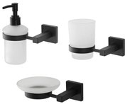 Set accessori a muro 3 pezzi in vetro e acciaio nero opaco e viti incluse   Levante