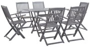 Set Da Pranzo Per Giardino 7 Pz Legno Massello Di Acacia Grigio /