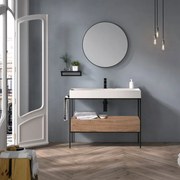 Mobile da bagno sotto lavabo OUTLINE nero/legno satinato L 110 x H 77 x P 45 cm 1 cassetto, lavabo non incluso