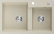 Mexen Tomas lavello in granito a 2 vasche 800 x 500 mm, beige, sifone cromato - 6516802000-69