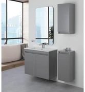 Mobile Bagno Sospeso 80 Cm Due Ante Specchio Feridras "Pastello" Grigio Medio