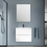 Mobile bagno sospeso 60 bianco cannettato 2 cassetti lavabo e specchio Rigo