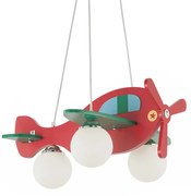 Lampadario Contemporaneo Avion Legno Rosso 3 Luci E14