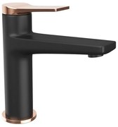 Kamalu - miscelatore lavabo finitura nera opaca con leva in oro rosa | kam-kanda nero-rg