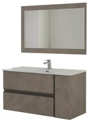 Mobile Bagno Sospeso 110 Cm Due Cassetti Un Anta Specchio Feridras "Oxid" Beton Cenere