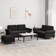 Set Di Divani 3 Pz Con Cuscini Nero İn Velluto /