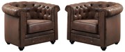 Lotto di 2 poltrone  CHESTERFIELD in microfibra effetto cuoio invecchiato