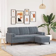 Divano A 3 Posti Con Poggiapiedi Grigio Scuro 180 Cm İn Velluto /
