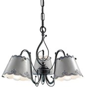 Lampadario Classico Ravenna Metallo Nero Ceramica Bianco Sfumato Argento 3 Luci E14