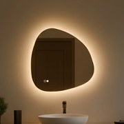Specchio irregolare con illuminazione 64×64 cm, doppio colore, interruttore touch, tappetino riscaldante