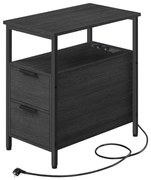 Comodino ROD nero con prese elettriche e porte USB integrate