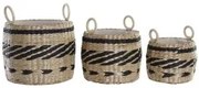 Set di Cestini DKD Home Decor Nero Naturale Fibra naturale Coloniale 30 x 30 x 25 cm (3 Pezzi)