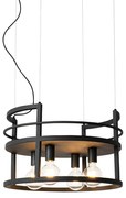 Lampada a sospensione industriale nera con cremagliera rotonda a 4 luci - Cage Rack