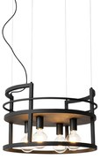 Lampada a sospensione industriale nera con rack rotondo 4 luci - Cage Rack