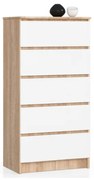 Cassettiera Moderna 60x40x120 Cm 5 Cassetti Bianco E Rovere Sonoma Artika