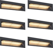 Set di 6 luci da parete ad incasso moderne nere 28cm incl. LED IP65 - Mert