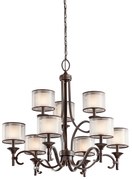 Lampadario Contemporaneo Lacey Acciaio Bronzo Antico Tessuto 9 Luci E14