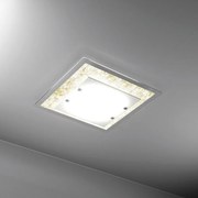 Plafoniera Moderna Tray Metallo Bianco Vetro Foglia Oro 2 Luci E27