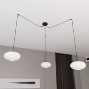 EMIBIG LIGHTING Lampada a sospensione Origo, opale/nero, decentrata, vetro, a 3 luci.