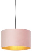 Lampada a sospensione con paralume in velluto rosa e oro 35 cm - Combi