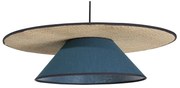 Lampada a sospensione in lino blu pavone e rafia naturale D55 cm AZAMI