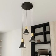 Lampada a sospensione in acciaio ROSA 3 nero/bianco e oro 3xE14
