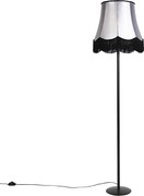 Lampada da terra retrò nera con paralume granny nero con grigio 45 cm - Simplo