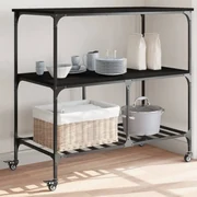 Carrello Da Cucina Nero 100x50x95 Cm İn Legno Multistrato /