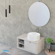 Mobile Bagno Sospeso "Unit Three" Da 80 Cm Composto Da Un Cassetto Ed Un Vano a Giorno Finitura Cemento Grigio Cielo