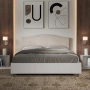 Letto contenitore da 160x190 in legno bianco e testata in microfibra sabbia Grace