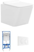 Pacchetto WC sospeso Bianco con Telaio e Piastra di attivazione Bianca tonda - CLEMONA
