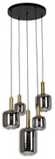 Lampada a sospensione nera con oro e vetro fumé incl. 5 PUCC - Zuzanna