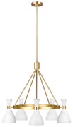 Lampadario Contemporaneo Joan Acciaio Bianco Opaco Ottone Brunito 5 Luci E27